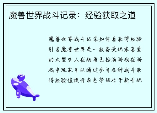 魔兽世界战斗记录：经验获取之道