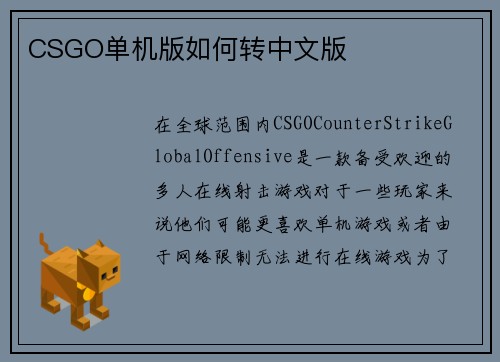 CSGO单机版如何转中文版