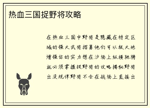 热血三国捉野将攻略